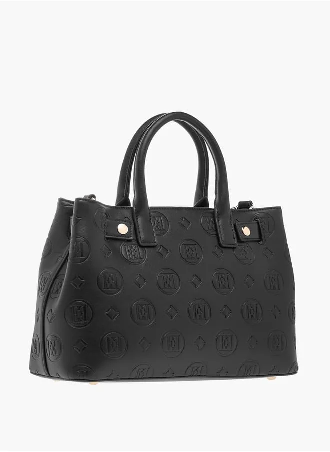 ELLE Monogram Textured Tote Bag with Detachable Strap and Handles