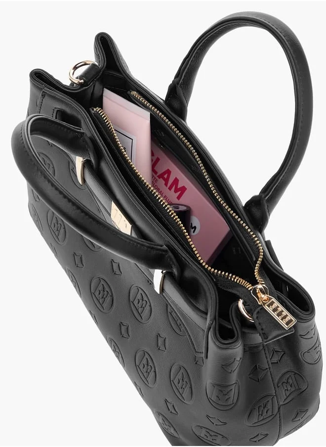 ELLE Monogram Textured Tote Bag with Detachable Strap and Handles