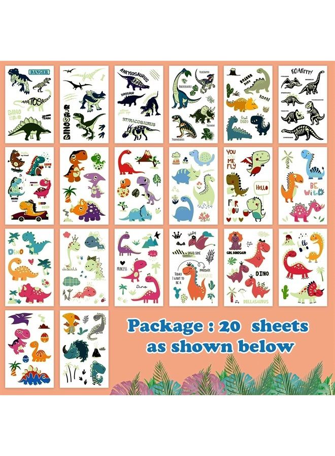160 PCS Luminous Dinosaur Temporary Tattoos for Kids, Glow Dinosaur Decorations for Birthday Party Supplies Favors for Boys and Girls, Dinosaur Tattoos Stickers for Stocking Stuffers (20 Sheets)