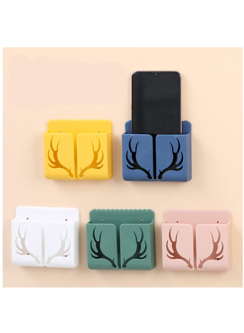 Excefore 5Pcs Wall Mount Phone Holders, Self-Adhesive Remote Control Holder Bedside Organizer Storage Box Cell Phone Charger Stand Bracket for Home Kitchen Bedroom Bathroom Office, Blue Green Pink White Yellow - Image 1