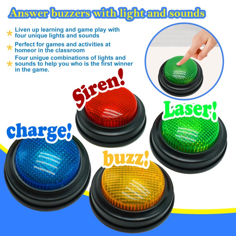 Gelabur 8-Pack Buzzers for Trivia Games, Answer Buzzers for Classroom, Family Feud Jeopardy Buzzer, Game Buzzers with Lights and Sound for Classroom - Image 3