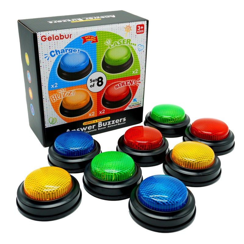 Gelabur 8-Pack Buzzers for Trivia Games, Answer Buzzers for Classroom, Family Feud Jeopardy Buzzer, Game Buzzers with Lights and Sound for Classroom - Image 1