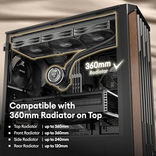 Okinos Genuine Walnut Wood PC Case, Support 360mm Radiator on Top, Pre-Installed 4 x 120mm PWM Fans ATX Case, Type-C Port, Magnetic Tempered Glass Side Panel, Black Computer Case, Cypress 7 - Image 3