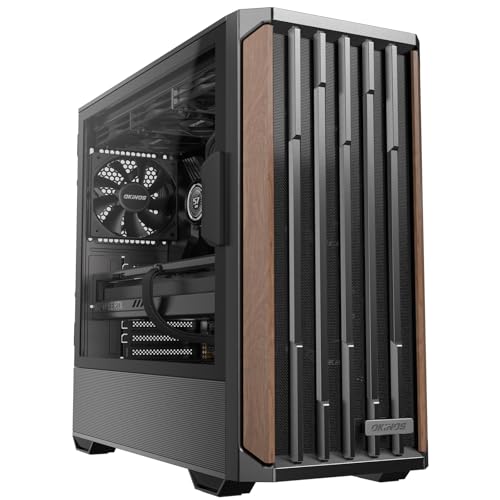Okinos Genuine Walnut Wood PC Case, Support 360mm Radiator on Top, Pre-Installed 4 x 120mm PWM Fans ATX Case, Type-C Port, Magnetic Tempered Glass Side Panel, Black Computer Case, Cypress 7 - Image 1