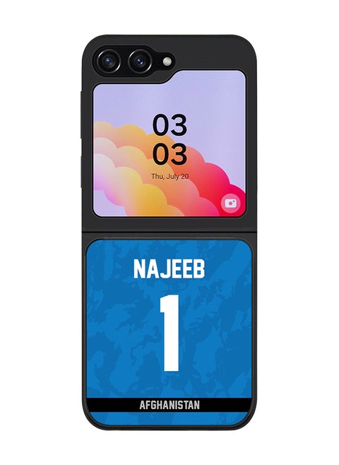 Cover for Samsung Galaxy Z Flip5 Case, Rugged Black Slim fit Flexible Thin Protective Phone Cases - Player Name - Najibullah Zadran, Jersey Number- 1