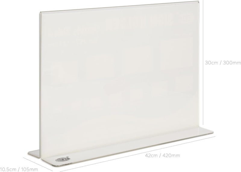 FIS® Acrylic Sign Holder, Size: A3(420x297mm), Dual-Sided View, Inverted T-Shape, Tabletop Mount, Crystal Clear Plastic Horizontal Display, Round Edges, 1 Piece-FSNAA3H - Image 2
