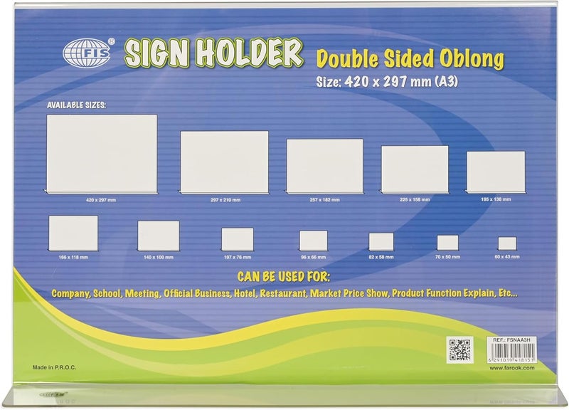 FIS® Acrylic Sign Holder, Size: A3(420x297mm), Dual-Sided View, Inverted T-Shape, Tabletop Mount, Crystal Clear Plastic Horizontal Display, Round Edges, 1 Piece-FSNAA3H - Image 4