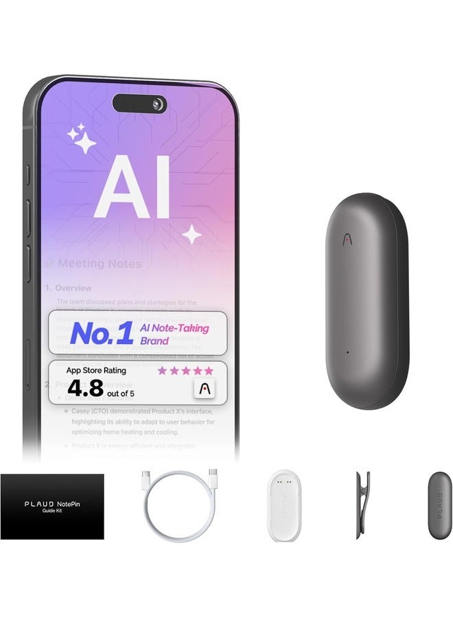 PLAUD Voice Recorder PLAUD NotePin Voice Recorder App Control AI Notetaker AI Transcribe & Summarize Support 112 Languages 64GB Memory - Image 1