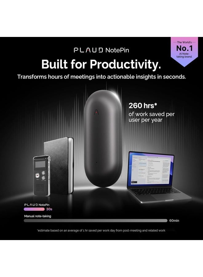 PLAUD Voice Recorder PLAUD NotePin Voice Recorder App Control AI Notetaker AI Transcribe & Summarize Support 112 Languages 64GB Memory - Image 2