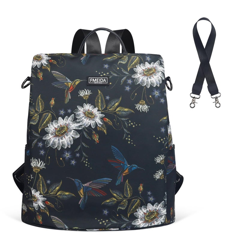 Fmeida Backpack Purse for Women Travel Anti-Theft Backpack Convertible Nylon Daypack with Hidden Back Zipper Opening Hummingbird - Image 1
