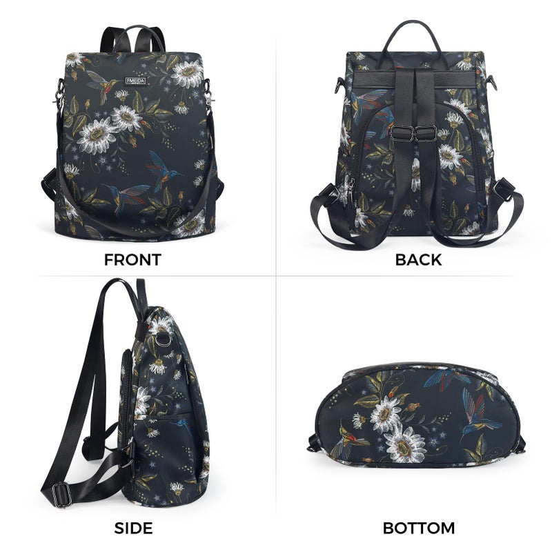Fmeida Backpack Purse for Women Travel Anti-Theft Backpack Convertible Nylon Daypack with Hidden Back Zipper Opening Hummingbird - Image 3