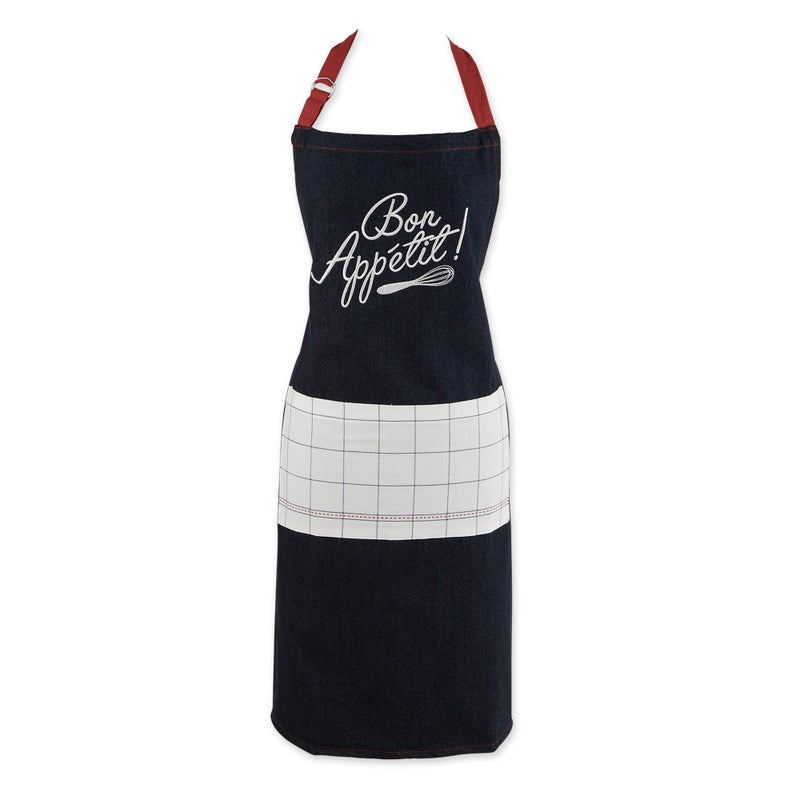 Design Imports DII Bon Appetit Denim Embroidered Apron - Image 1