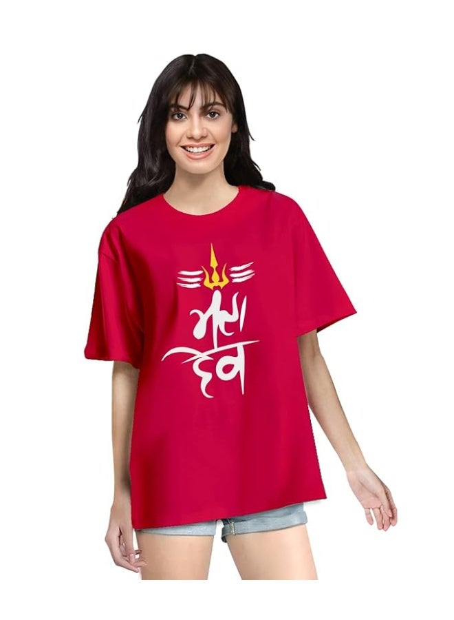 OPLU Store Women's Oversized Graphic Printed T-Shirt. 100% Cotton, Loose Tshirt, Casual, Drop Shoulder, Bright Pink, XL - Image 1