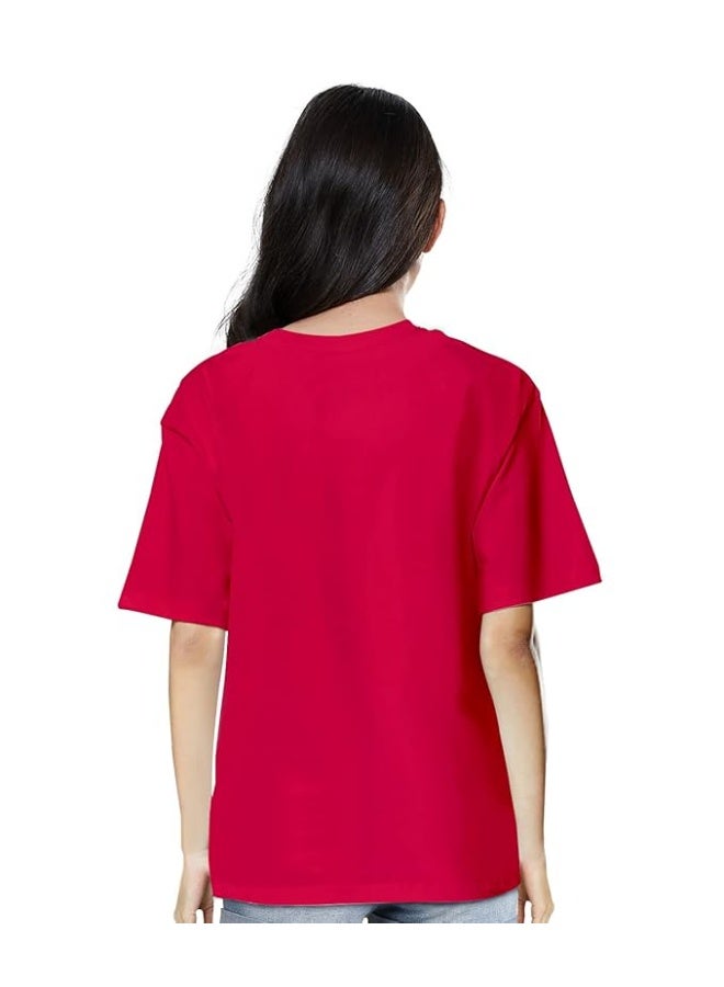 OPLU Store Women's Oversized Graphic Printed T-Shirt. 100% Cotton, Loose Tshirt, Casual, Drop Shoulder, Bright Pink, XL - Image 2
