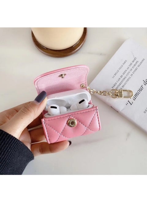 Luxury Rhombus Leather Case Suitable For Airpods Pro Protective Case For AppleBluetooth Earphone Case 2/3 Generation-Color:Pink-leather Headset Package-Model:AirPods 3 Generation