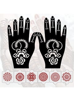 ivana's Pack Of 8 Pcs (2 Pcs Heena Stencil Tatto + 6 Pcs Laser Cut Pvc Reusable Heena Stencils), Heena Mehandi Sticker,Mehandi Stickers For Full Hand For Women, Girls And Kids, Easy To Apply,Ivnh-1087  - Image 1