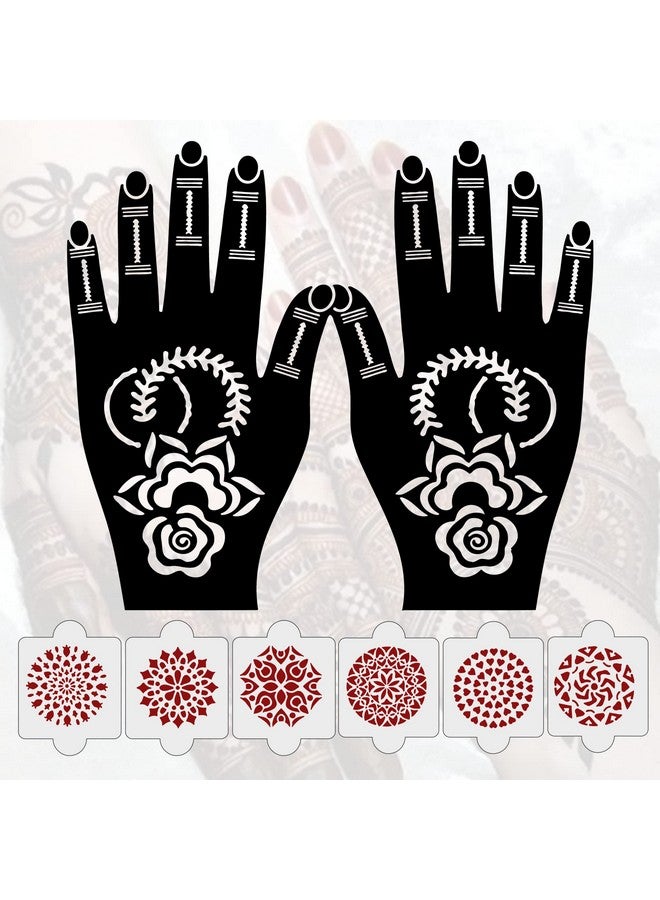 ivana's Pack Of 8 Pcs (2 Pcs Heena Stencil Tatto + 6 Pcs Laser Cut Pvc Reusable Heena Stencils), Heena Mehandi Sticker,Mehandi Stickers For Full Hand For Women, Girls And Kids, Easy To Apply,Ivnh-1087 - Image 1