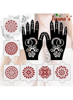 ivana's Pack Of 8 Pcs (2 Pcs Heena Stencil Tatto + 6 Pcs Laser Cut Pvc Reusable Heena Stencils), Heena Mehandi Sticker,Mehandi Stickers For Full Hand For Women, Girls And Kids, Easy To Apply,Ivnh-1087  - Image 4