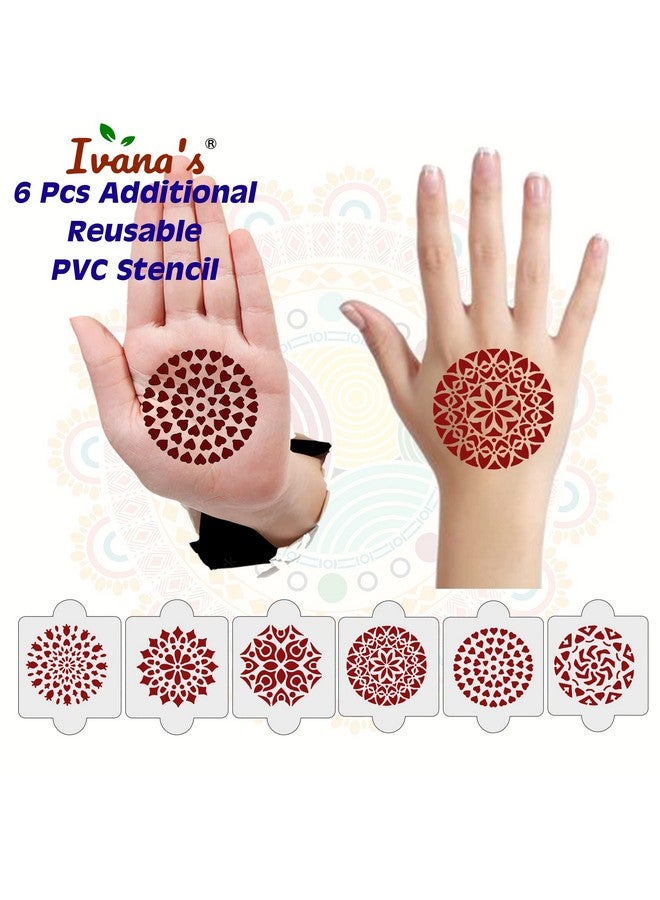 ivana's Pack Of 8 Pcs (2 Pcs Heena Stencil Tatto + 6 Pcs Laser Cut Pvc Reusable Heena Stencils), Heena Mehandi Sticker,Mehandi Stickers For Full Hand For Women, Girls And Kids, Easy To Apply,Ivnh-1087 - Image 2