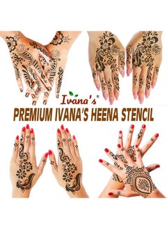 ivana's Pack Of 8 Pcs (2 Pcs Heena Stencil Tatto + 6 Pcs Laser Cut Pvc Reusable Heena Stencils), Heena Mehandi Sticker,Mehandi Stickers For Full Hand For Women, Girls And Kids, Easy To Apply,Ivnh-1087  - Image 3