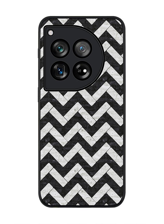 Stylizedd Rugged Black Edge Case for OnePlus 12, Slim fit Soft Case Flexible Rubber Edges Anti Drop TPU Gel Thin Cover -  Chevron Tiles - Image 1