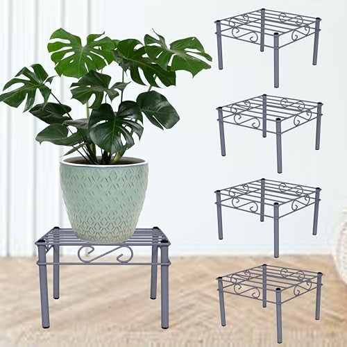 D&V ENGINEERING - Creative in innovation D&V Engineering Heavy Duty Flower Pot Stand | Metal Plant Stand for Large Cement Pots | Indoor & Outdoor Use | 150 kg Weight Capacity | 27x27x20 cm |Grey, Pack of 4 - Image 1