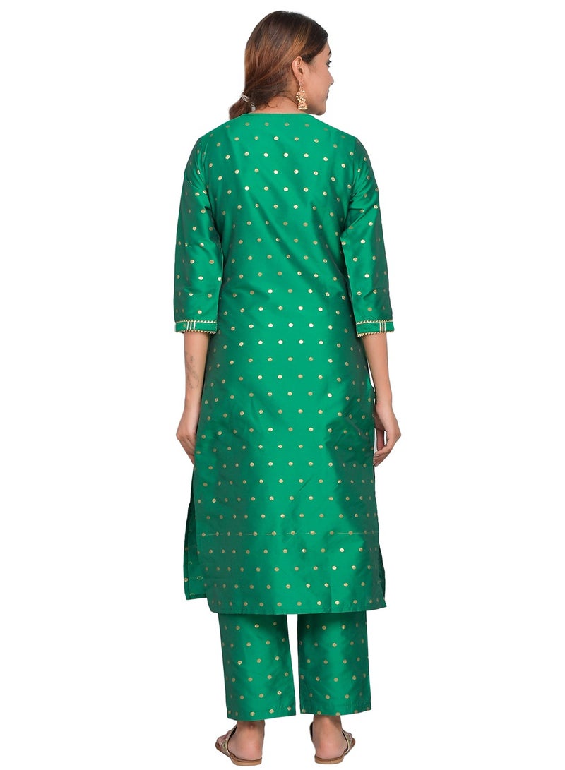Riara Women Light Green Kurti with Pant Set 3/4 Sleeves Suitable for Casual Wear and Fusion Wear Art Silk (Taffeta Booty) Size XXL  - Image 4