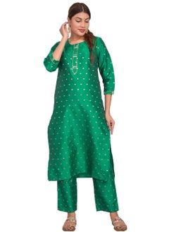 ريارا كورتي نسائي أخضر فاتح مع بنطلون طقم 3/4 كم مناسب للملابس الكاجوال والملابس المدمجة حرير فني (غنيمة التفتا) مقاس XXL  - Image 2