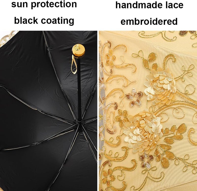 Aikelai Vintage Lace Umbrella, UPF50+ Sun Umbrella, 3D Flower Chinese Embroidery Compact Folding Umbrella for Walking, Wedding, Tea Party,Photo Shooting - Image 4