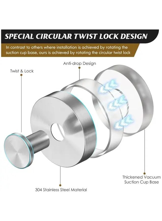 Heavy Duty Metal Shower Hooks 4pc Silvery Strong Suction Cup Damage Free Installation For Towels Robes - Image 5