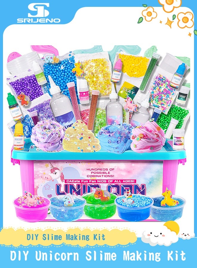 SRIJENO DIY Glitter Slime Making Kit for Kids – Fluffy Cloud Foam Slime with Unicorn Charms, Fun Squishy Slime Toys for Girls and Boys Ages 6 Year+, Perfect Gift Slime Kit - Image 1
