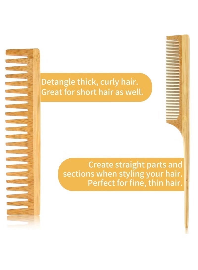 مجموعة فرشاة الشعر، 4 قطع من أمشاط الشعر تتضمن مشط واسع الأسنان ومشط ذيل، فرشاة شعر خشبية كبيرة وصغيرة الحجم لفك تشابك الشعر للنساء والرجال والأطفال للشعر السميك/الرفيع/المجعد/الجاف - Image 4