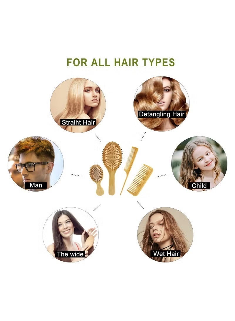 مجموعة فرشاة الشعر، 4 قطع من أمشاط الشعر تتضمن مشط واسع الأسنان ومشط ذيل، فرشاة شعر خشبية كبيرة وصغيرة الحجم لفك تشابك الشعر للنساء والرجال والأطفال للشعر السميك/الرفيع/المجعد/الجاف - Image 5