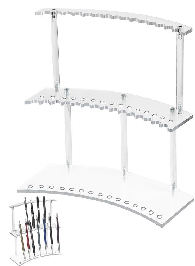 DUYIY 30-Slot Acrylic Pen & Makeup Brush Organizer Holder - 2 Tier Detachable Display Stand for Pens, Pencils, Brushes, Office, School, Home, or Store Display - Image 1