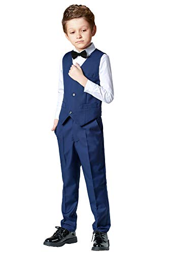 SaiLiiny Toddler Suits for Boys Wedding Suit Dress Shirt Navy Blue Vest and Pants Sets for Boy with Bow Tie Size 14 - Image 1