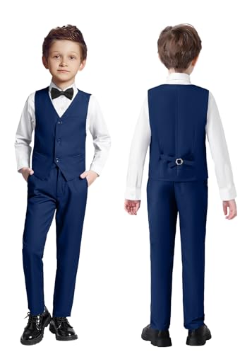 SaiLiiny Toddler Suits for Boys Wedding Suit Dress Shirt Navy Blue Vest and Pants Sets for Boy with Bow Tie Size 14 - Image 4