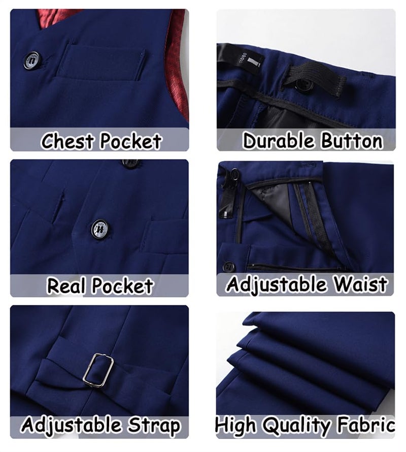 SaiLiiny Toddler Suits for Boys Wedding Suit Dress Shirt Navy Blue Vest and Pants Sets for Boy with Bow Tie Size 14 - Image 3