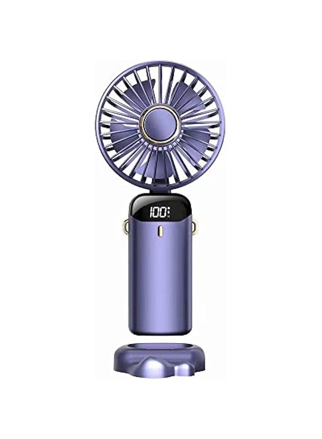 Portable Mini Handheld Fan, 6000mAh, USB Rechargeable, Foldable, 90° Direction Adjustable, LED Display, 5 Speed (Purple)  - Image 1
