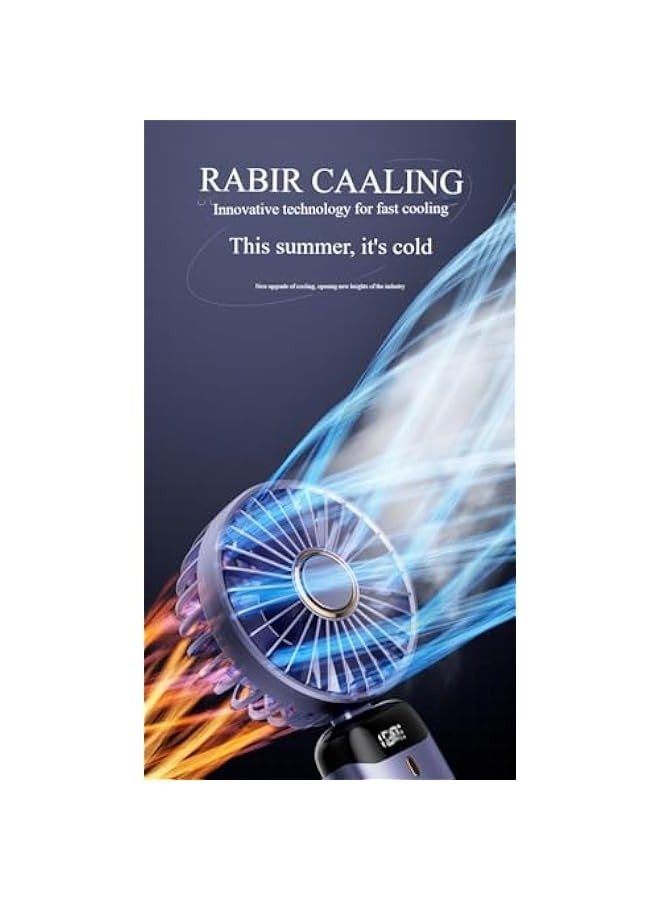 Portable Mini Handheld Fan, 6000mAh, USB Rechargeable, Foldable, 90° Direction Adjustable, LED Display, 5 Speed (Purple)  - Image 3