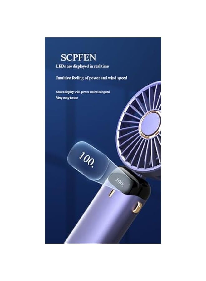 Portable Mini Handheld Fan, 6000mAh, USB Rechargeable, Foldable, 90° Direction Adjustable, LED Display, 5 Speed (Purple)  - Image 5