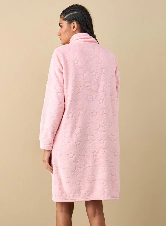Splash FAV Textured Long Sleeves Sleepshirt with Half Zip Closure