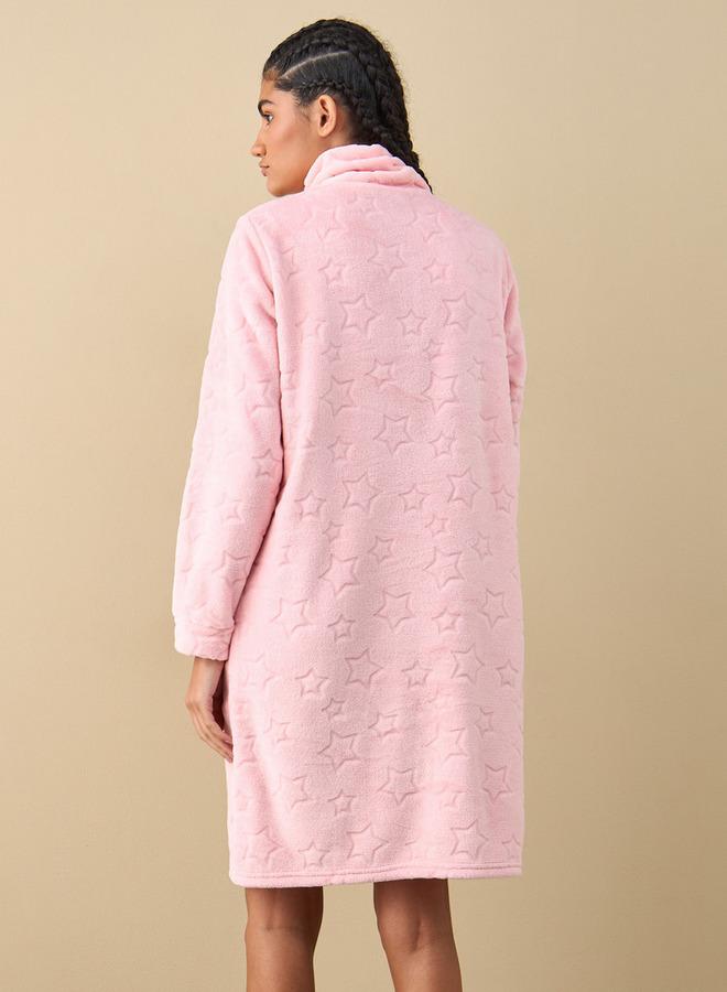 سبلاش فيڤ قميص نوم بارز الملمس بأكمام طويلة ونصف سحّاب إغلاق - Image 3