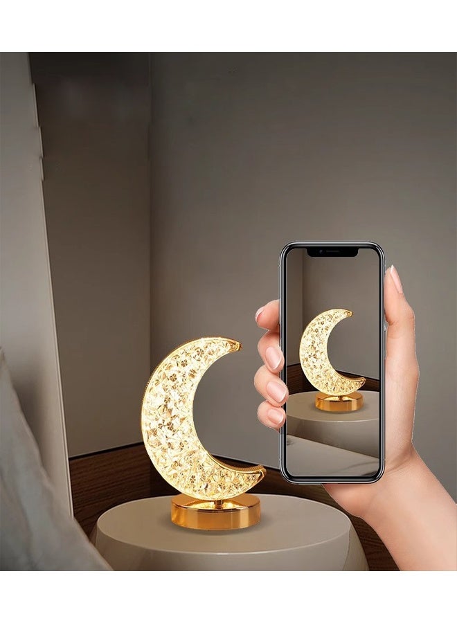 مصباح طاولة LED على شكل هلال كريستالي بقاعدة ذهبية اللون، 18 سم، مصباح ليلي مزخرف - Image 3