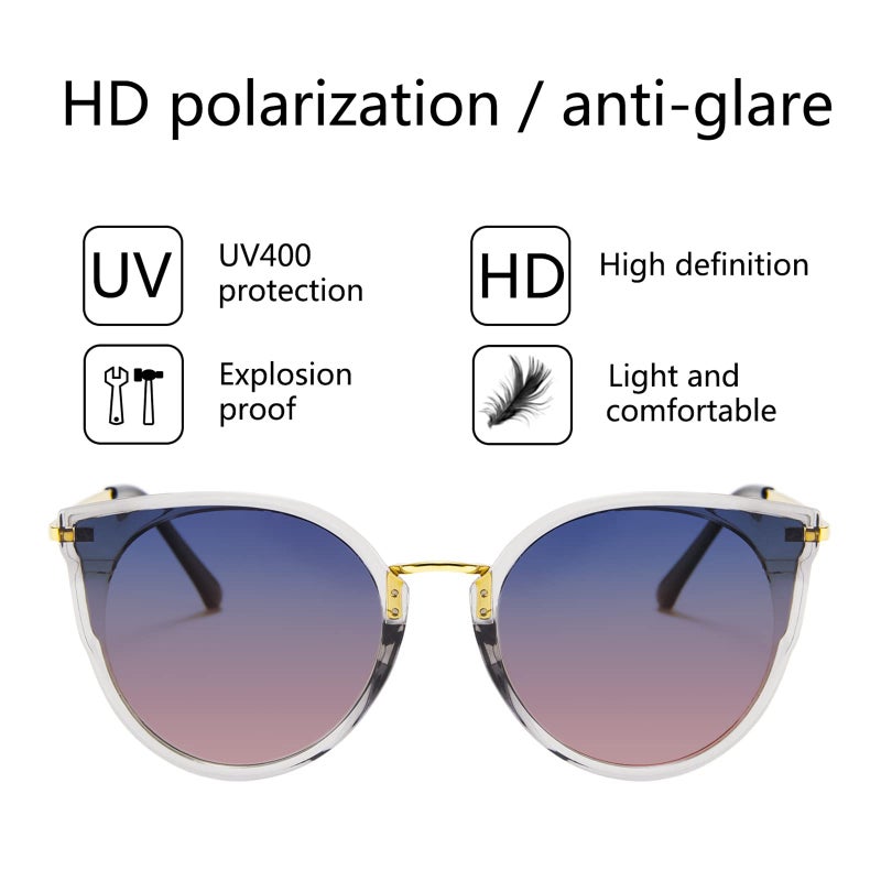 FEISEDY FEISEDY Vintage Polarized Cat Eye Sunglasses for Women Oversized Round Sunglasses Anti Glare B7000  - Image 5