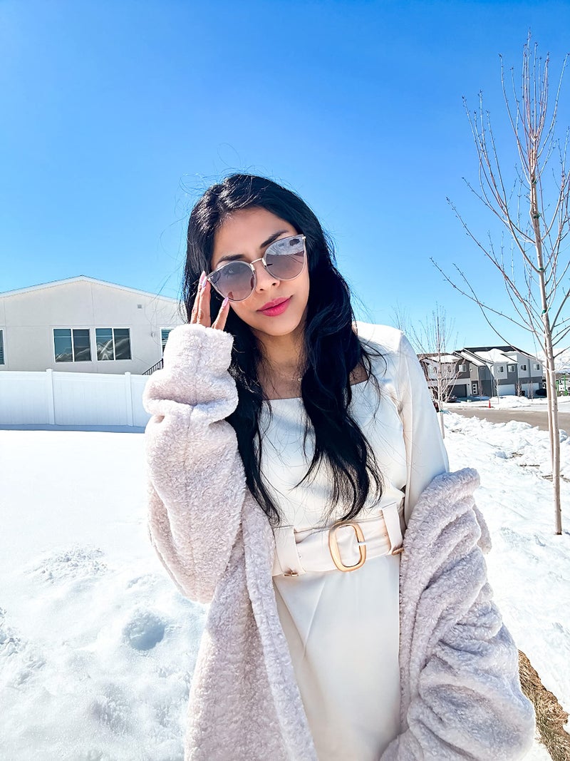 FEISEDY FEISEDY Vintage Polarized Cat Eye Sunglasses for Women Oversized Round Sunglasses Anti Glare B7000  - Image 2