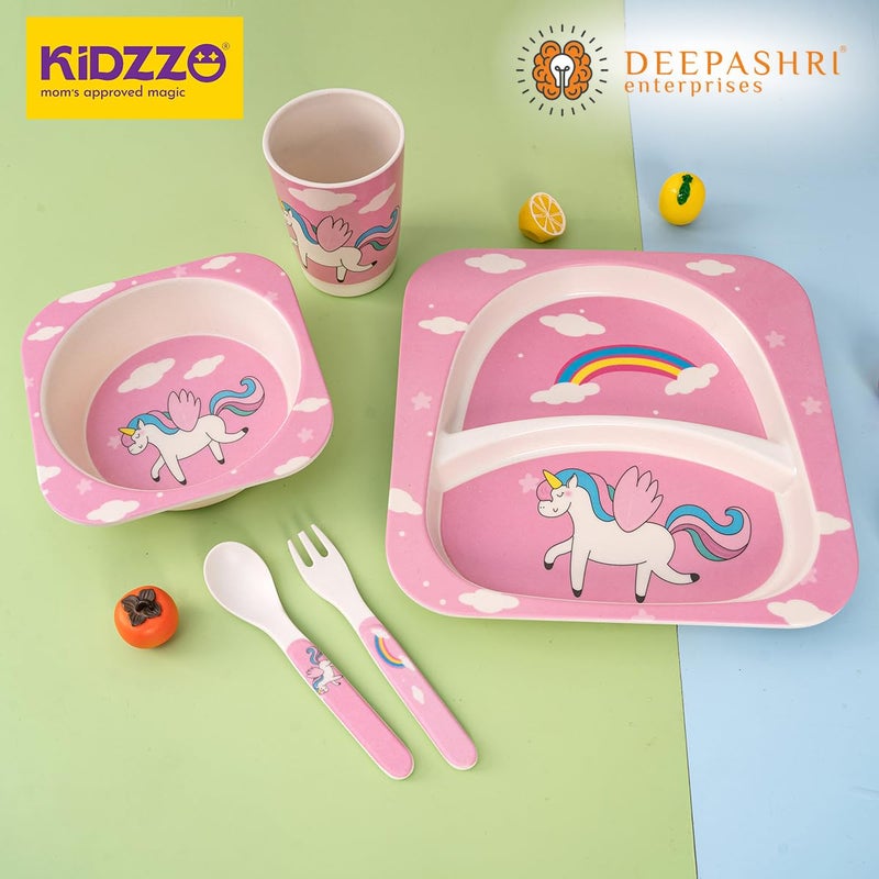 Deepashri™ Baby Feeding Essentials Set | Adjustable Bib, Soft Spoon & Fork - Divided Suction Plate, Suction Bowl, Sippy Cup, BPA-Free, Dishwasher Safe - Unicorn Pink - Image 5