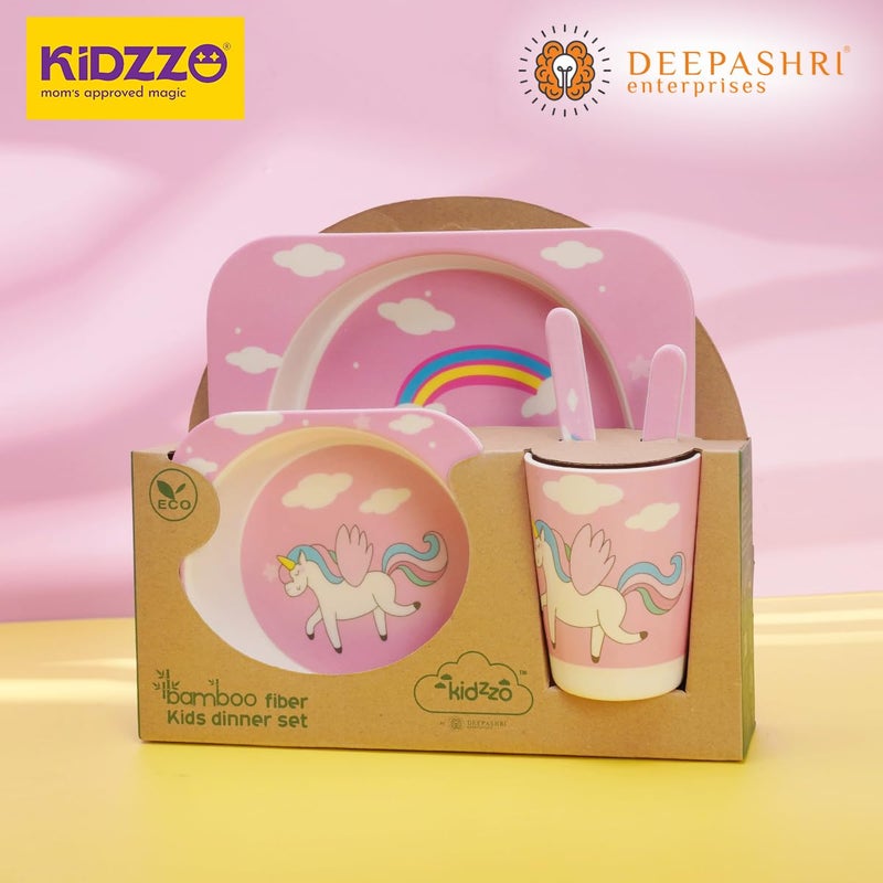 Deepashri™ Baby Feeding Essentials Set | Adjustable Bib, Soft Spoon & Fork - Divided Suction Plate, Suction Bowl, Sippy Cup, BPA-Free, Dishwasher Safe - Unicorn Pink - Image 3