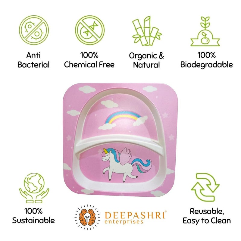 Deepashri™ Baby Feeding Essentials Set | Adjustable Bib, Soft Spoon & Fork - Divided Suction Plate, Suction Bowl, Sippy Cup, BPA-Free, Dishwasher Safe - Unicorn Pink - Image 4