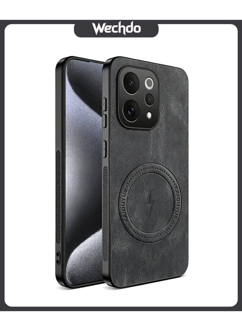 Premium Leather Case for Vivo V70 5G MagSafe Compatible Heavy-Duty Protection & Luxury Texture Black
