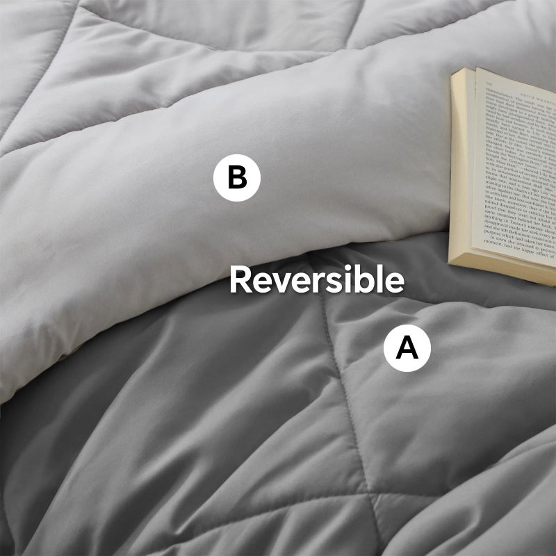 BEDELITE Twin XL Comforter Set 5 Pieces Bed in A Bag - Soft Microfiber Reversible Twin Extra Long Grey Bed Set with Comforters, Sheets, Pillowcase & Sham, Cozy Bedding Sets for College Dorm Room - Image 4